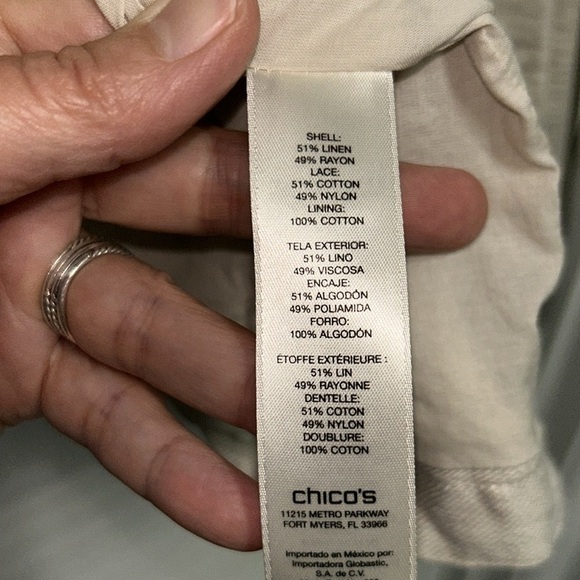 Chico's Lightweight Neutral linen Jacket with Lace/crochet look detail - Picture 6 of 6